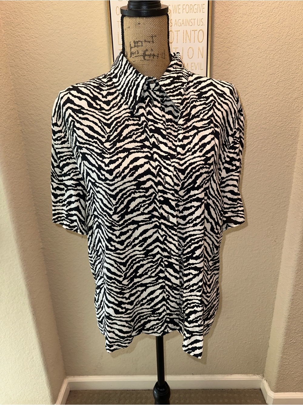 Women's Black & White Zebra Print Button-Up Top-Zara